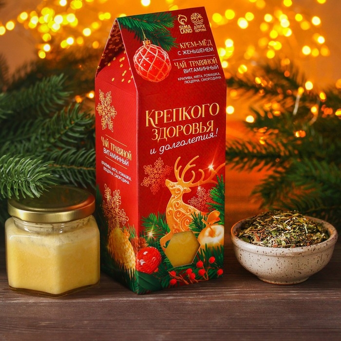 Набор &laquo;Крепкого здоровья&raquo;: травяной чай 20 г. и крем-мед 120 г.