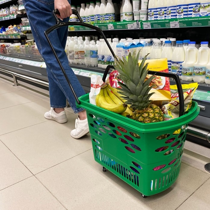 Корзина-тележка на 4 колесах пластиковая, 38 л, с 2 пластиковыми ручками, цвет зелёный Корзина-тележка на 4 колесах пластиковая, 38 л, с 2 пластиковыми ручками, цвет зелёный