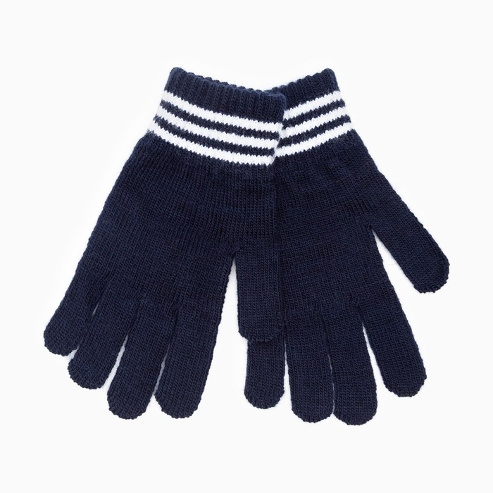 Перчатки одинарные детские, цвет тёмно-синий, размер 16 (9-12 лет)