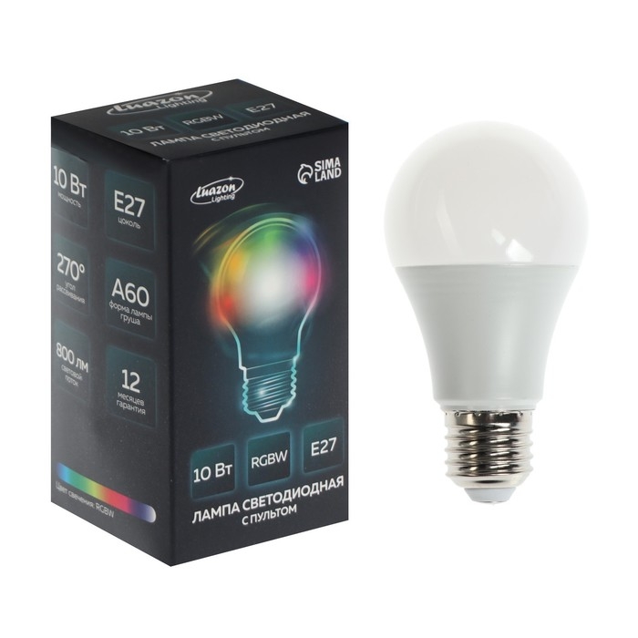 Лампа светодиодная RGB+W, с пультом , А60, 10 Вт, 800 Лм, Е27, 220 В Лампа светодиодная RGB+W, с пультом , А60, 10 Вт, 800 Лм, Е27, 220 В