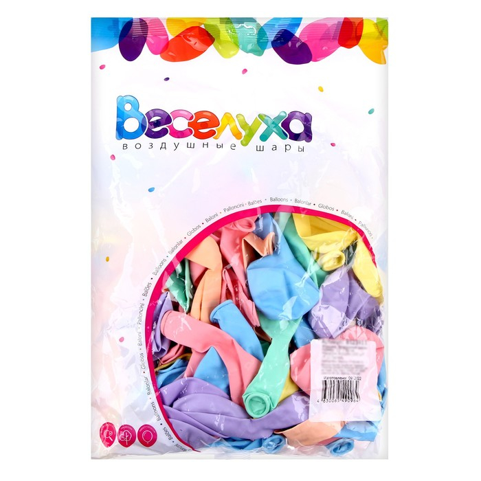 Шар латексный 12", пастель, макаронс, набор 100 шт., МИКС