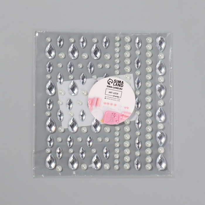 Стразы и жемчуг самоклеящиеся &laquo;Ассорти&raquo;, фигурные, 120 шт на листе, цвет серебряный