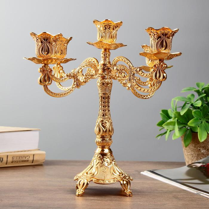 Подсвечник металл на 5 свечей Подсвечник металл на 5 свечей "Узорный" цвет золото 28х26х26 см