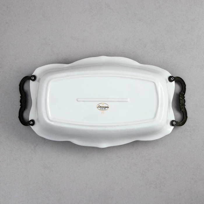 Блюдо &laquo;Роза&raquo;, 1.8 л, прямоугольное, золотая обводка, фарфор, Иран