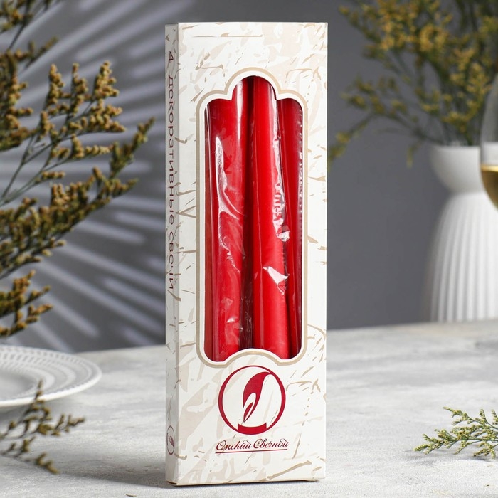 Набор свечей античных, 2,3х 24,5 см, 5 ч, 55 г, 4 штуки, красный