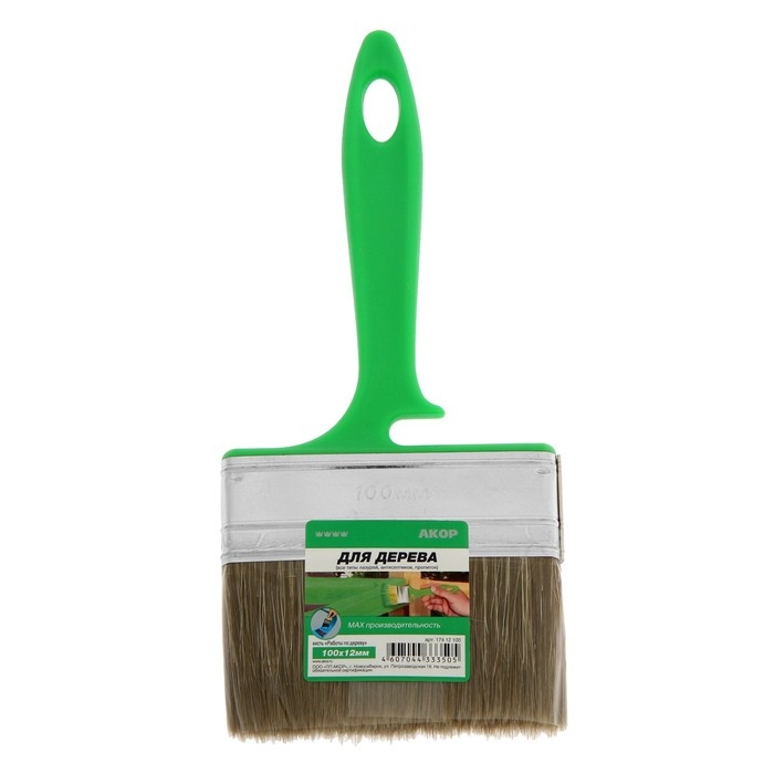 Кисть плоская "АКОР", 100х12 мм, ручка пластик, смешанная щетина, для дерева