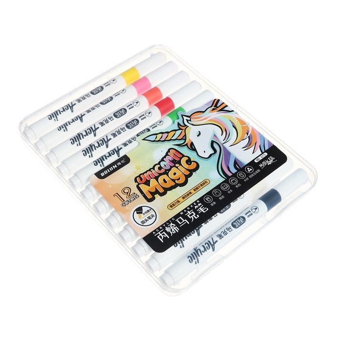 Набор маркеров акриловых 12 цветов, круглый наконечник, для любой поверхности Набор маркеров акриловых 12 цветов, круглый наконечник, для любой поверхности