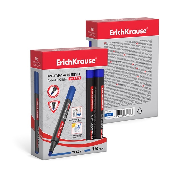 Маркер перманентный ErichKrause P-170, 2.0 мм, чернила на спиртовой основе, синий Маркер перманентный ErichKrause P-170, 2.0 мм, чернила на спиртовой основе, синий
