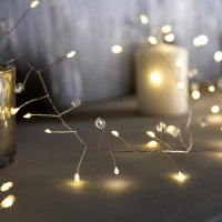 Гирлянда &laquo;Мишура&raquo; 2 м роса с насадками &laquo;Бусины&raquo;, IP20, серебристая нить, 100 LED, батарейки ААх3 (нет в комплекте), свечение тёплое белое