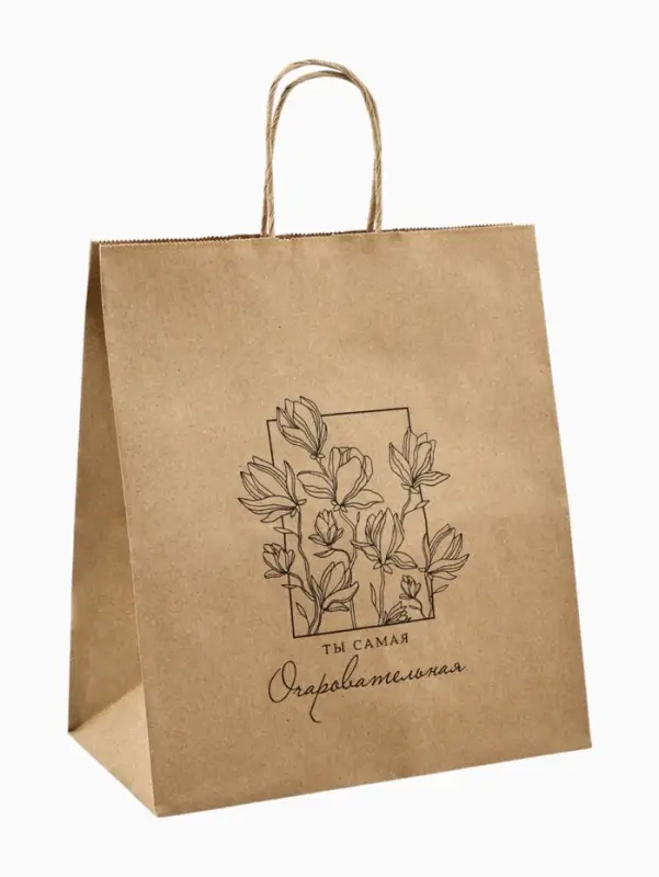 Пакет подарочный крафтовый &laquo;Цветочный&raquo; 22 х 25 х 12 см