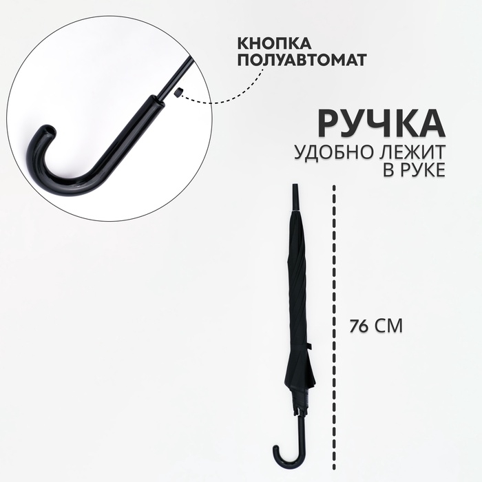 Зонт полуавтоматический «Однотон», 8 спиц, R = 46/54 см, D = 108 см, цвет чёрный Зонт полуавтоматический «Однотон», 8 спиц, R = 46/54 см, D = 108 см, цвет чёрный