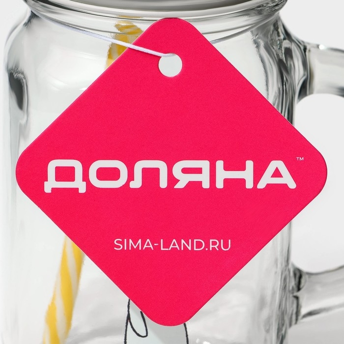 Кружка стеклянная с крышкой и трубочкой Доляна &laquo;Медведь&raquo;, 450 мл, 10&times;7,5&times;13 см