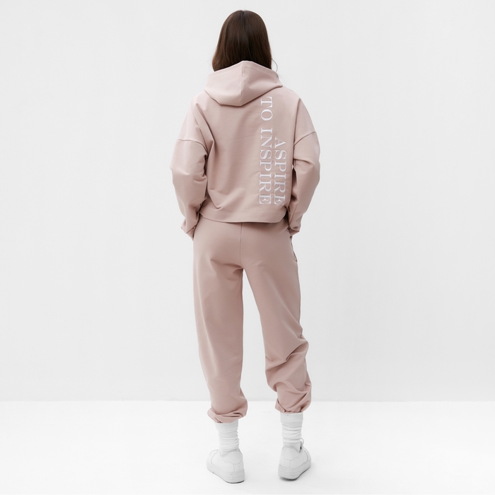 Костюм женский (толстовка и брюки) MIST Inspire с вышивкой, р. 44-46, бежевый