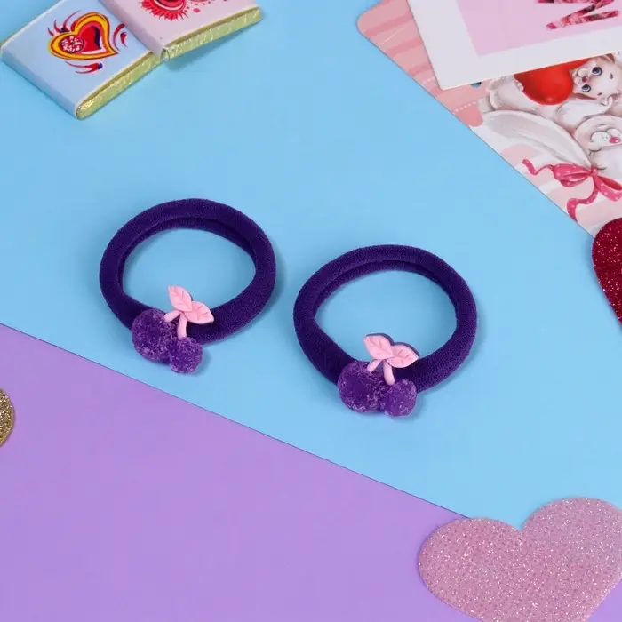 Резинки для волос &laquo;Фея&raquo;, набор 2 шт., вишенки, 3.5 см, фиолетовые