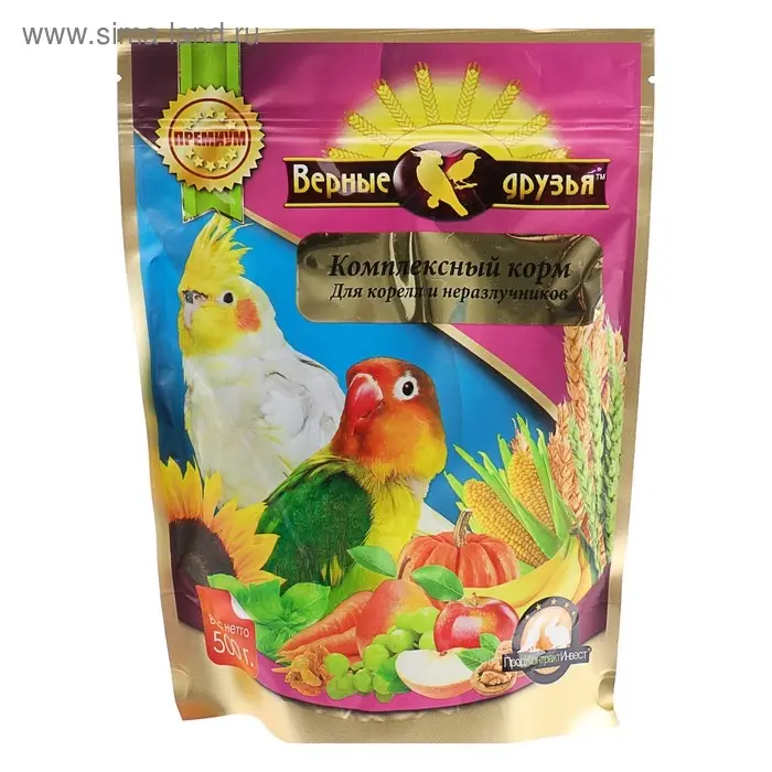 Корм &laquo;Верные друзья&raquo; для карелл и неразлучников, овощи/фрукты, 500 г