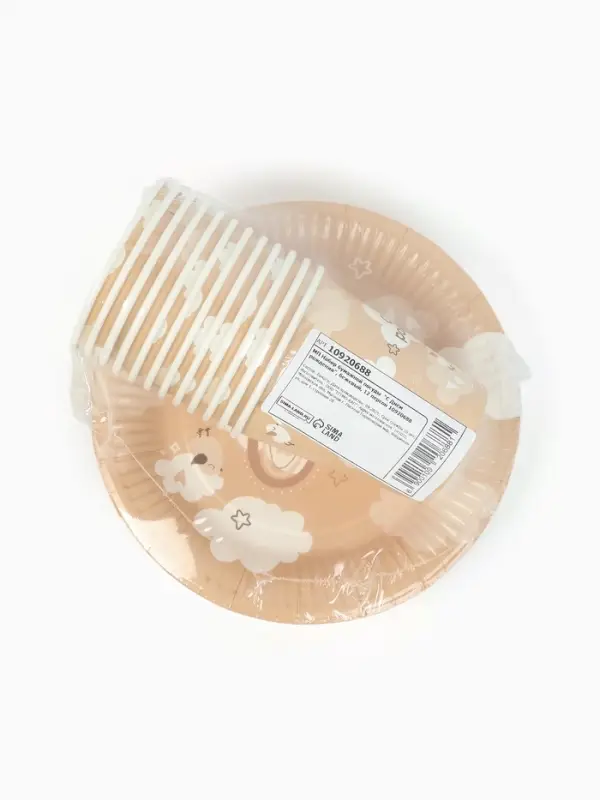 МП Набор бумажной посуды  "С Днём рождения", бежевый, 12 персон