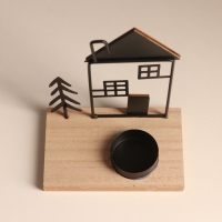 Подсвечник металл, дерево на 1 свечу "Ёлочка у домика с трубой" d=4 см 7,5х12х15,5 см