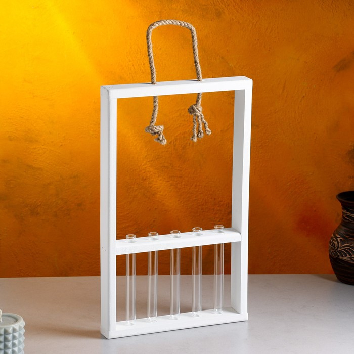 Кашпо деревянное 26×5×40 см с 5 колбами 15 см Кашпо деревянное 26×5×40 см с 5 колбами 15 см "Рамка Экстра Слим", белый Дарим Красиво