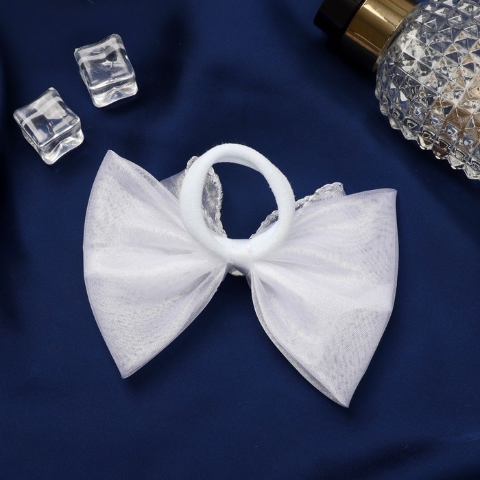 Резинка для волос бант "Школьница" классика блеск кант, 11х7 см, белый