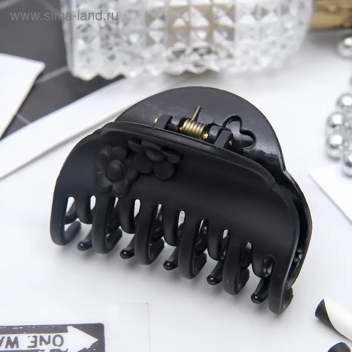 Крабик для волос &laquo;Ночка&raquo;, два цветка, 6.8 см, матовый и глянец, МИКС