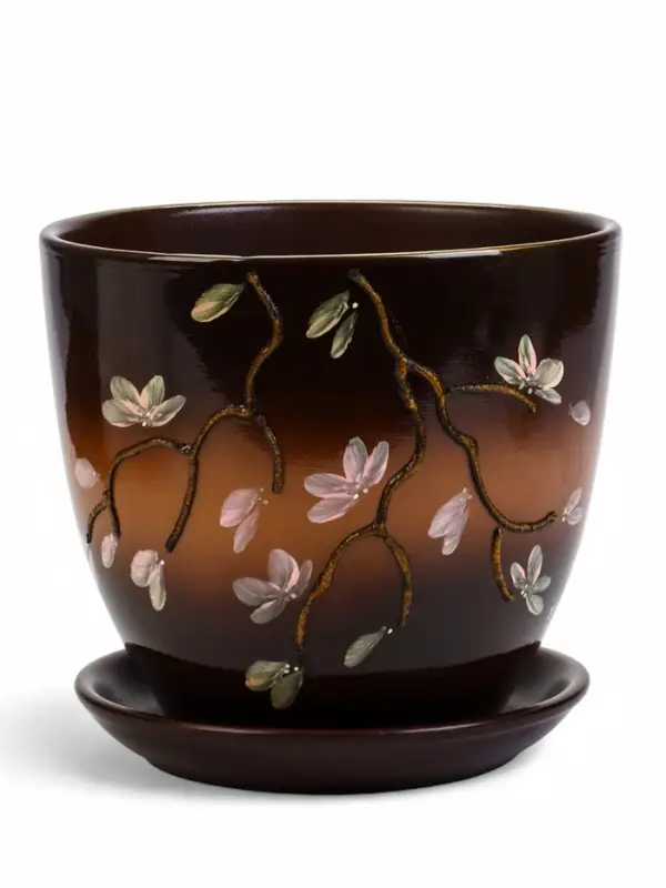 Горшок цветочный поддоном  5 л,  керамика, Миндаль (М)