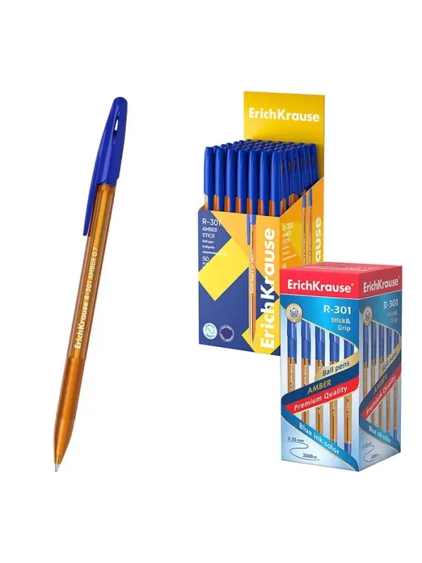 Ручка шариковая ErichKrause R-301 Amber Stick, узел 1.0 мм, чернила синие, длина линии письма 1000 метров