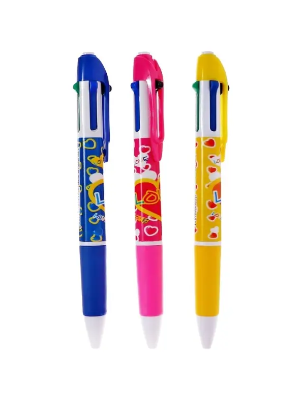 Ручка шариковая многоцветная Calligrata, автоматическая, 4 цвета, с рисунком, МИКС