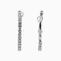 Серьги-кольца со стразами d=3.5 см, белые в серебре