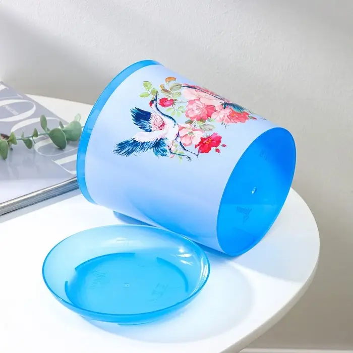 Горшок для цветов с поддоном Доляна &laquo;Танец журавлей&raquo;, 1,6 л, d=14 см, h=15,5 см, цвет голубой