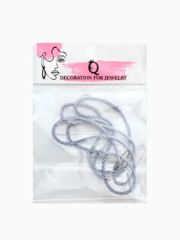 Шнурок гайтан 60 см d=2 мм, цвет серебряный, винтовой замок серебро