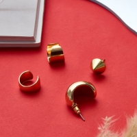 Набор серьги и каффы 4 шт. &laquo;Фигуры&raquo; объёмные, цвет золото