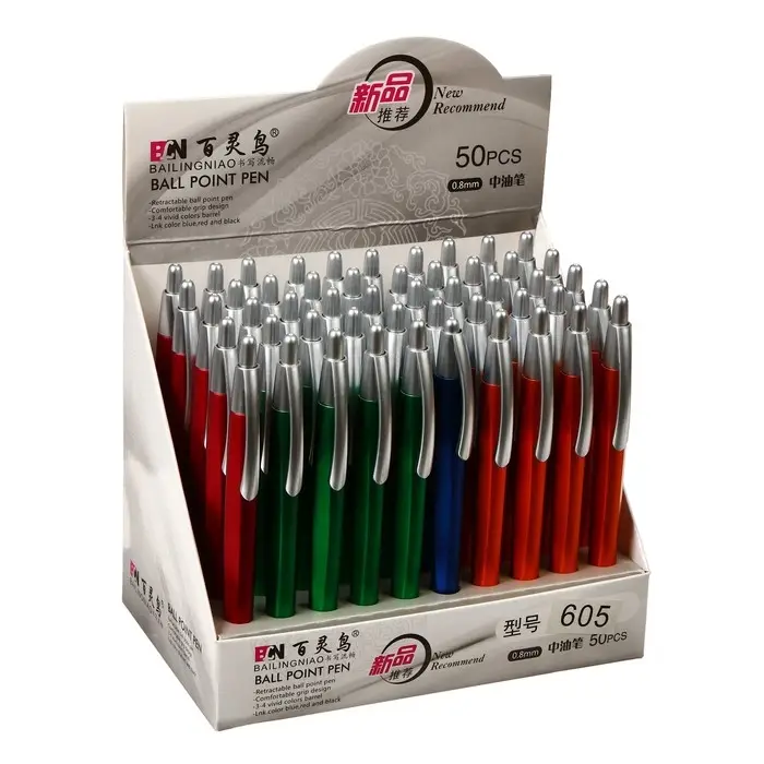 Ручка шариковая автоматическая 0.8 мм синяя, корпус МИКС