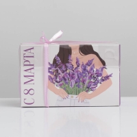 Коробка для капкейков, кондитерская упаковка с PVC крышкой, 2 ячейки, &laquo;8 марта&raquo;, 16 х 8 х 10 см