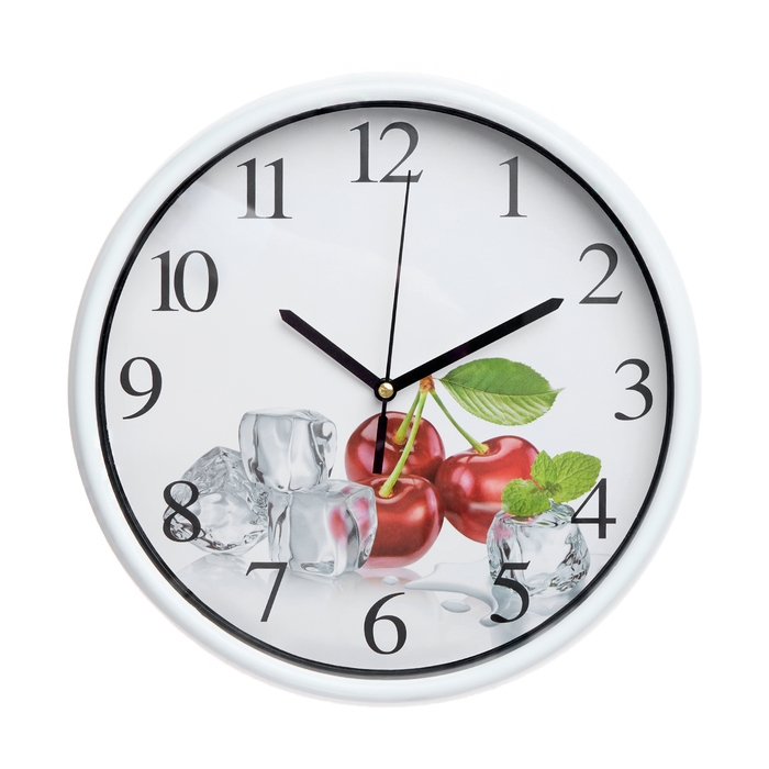 Часы настенные для кухни, Часы настенные для кухни, "Вишня", d-24.5 см