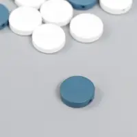 Бусины для творчества дерево "Плоский круг" набор 20 шт белый, серо-синий 0,4х1,5х1,5 см