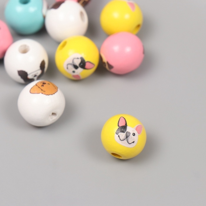 Бусины для творчества дерево "Пёсики" набор 10 шт 1,6х1,6х1,6 см