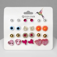 Пусеты 12 пар &laquo;Сердечки&raquo; свидание, цвет МИКС