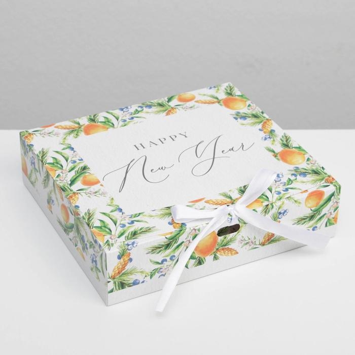 Коробка подарочная новогодняя складная &laquo;Мандарины&raquo;, 20 х 18 х 5 см, Новый год