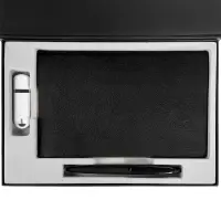 Коробка Silk с ложементом под ежедневник 13x21 см, флешку и ручку, ver. 2, черная