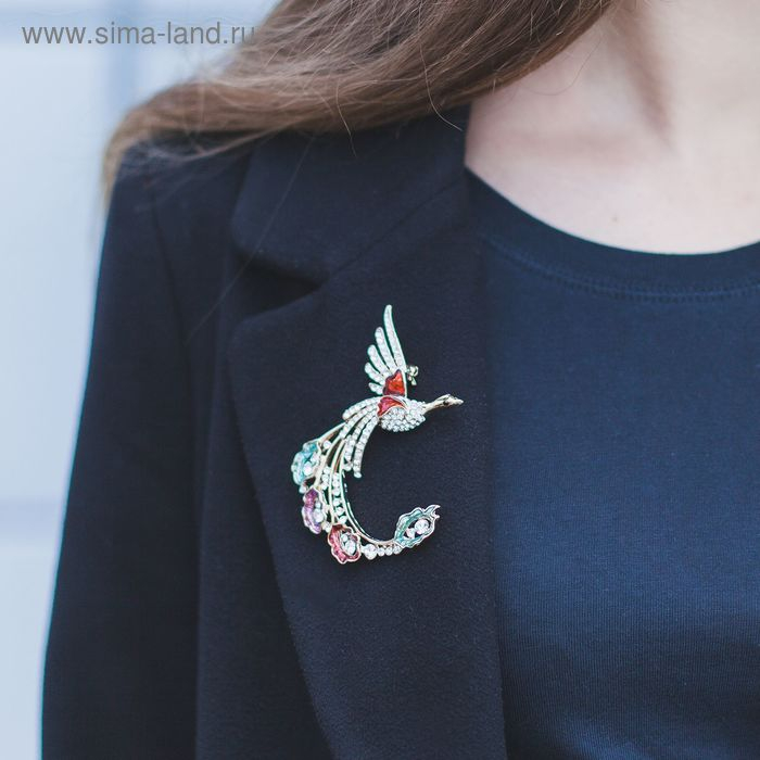 Брошь &laquo;Жар-птица с волшебным хвостом&raquo;, цветная в золоте