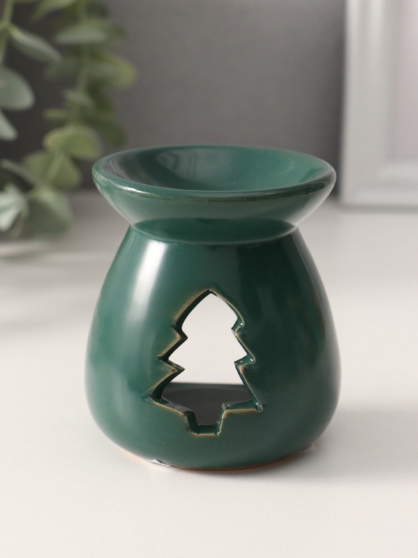 Аромалампа керамика "Ёлочка" тёмно-зелёная 6,8х6,8х7,5 см