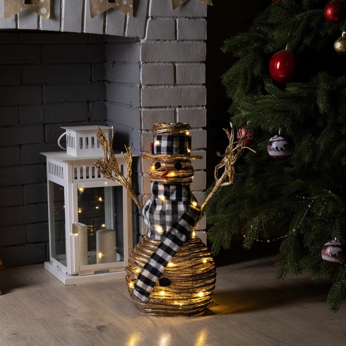 Светодиодная фигура &laquo;Снеговик&raquo; 24 &times; 50 &times; 15 см, текстиль, металл, батарейки ААх2 (не в комплекте), свечение тёплое белое