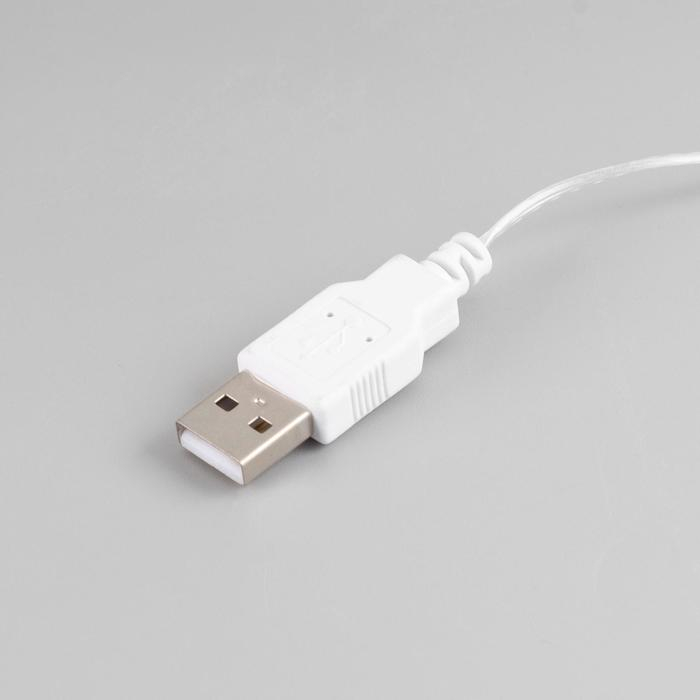 Гирлянда &laquo;Занавес&raquo; 2.8 &times; 3 м роса на крючках, IP20, серебристая нить, 300 LED, свечение тёплое белое, мерцание, USB