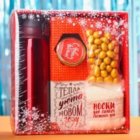 Подарочный набор &laquo;Тепла и уюта&raquo;: чай 50 г, крем-мед 120 г, носки 36-39 р, термос 500 мл, арахис в глазури 100 г