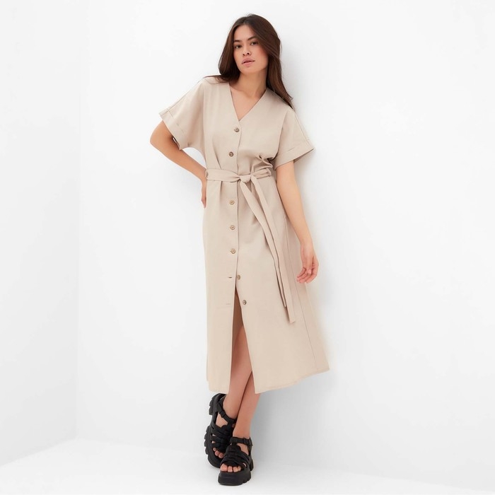 Платье женское на пуговицах MIST Summer time, бежевый, р.44 Платье женское на пуговицах MIST Summer time, бежевый, р.44