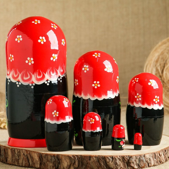 Матрёшка &laquo;Полянка&raquo;,  красный платок, 7 кукольная, 22 см