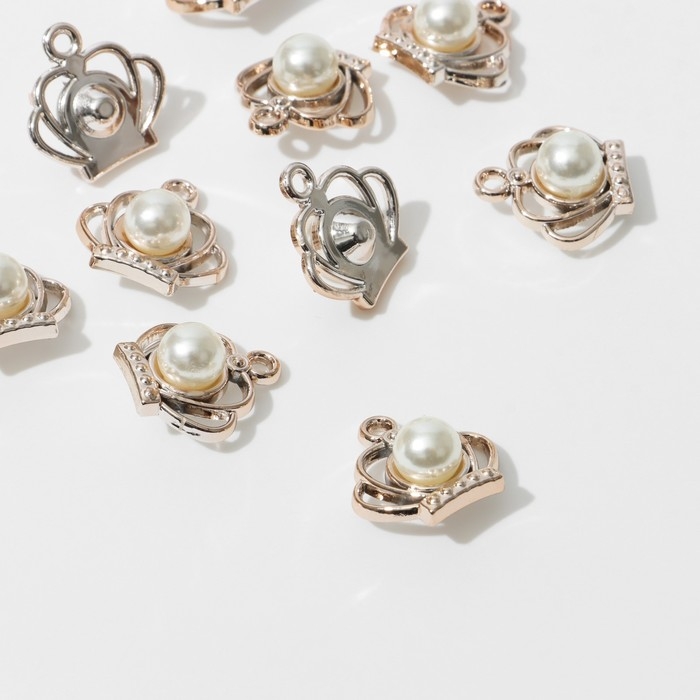 Подвеска &laquo;Жемчуг&raquo; корона 2&times;1,8&times;07 см, (набор 10 шт.), цвет белый в золоте