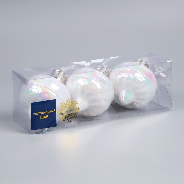 Набор елочных шаров Набор елочных шаров "Ретро", 8х7 см, 3 LED, 3 шт, AG13x9, свечение тёплое белое