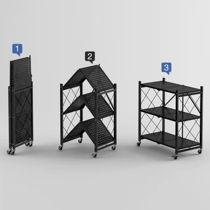 Стеллаж складной на колесах, 5 полок, 72×36×162,5см, цвет чёрный матовый Стеллаж складной на колесах, 5 полок, 72×36×162,5см, цвет чёрный матовый