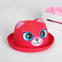 Панама детская соломенна для девочки &laquo;Кошечка&raquo;, с ушками, р-р 52-54, 2-6 лет